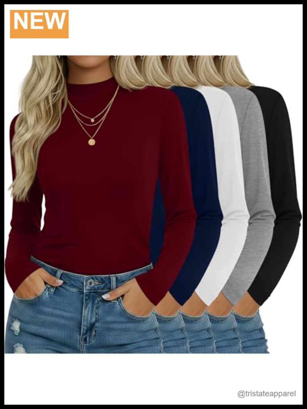5 Pack Women's Mock Turtleneck Long Sleeve Slim Fit Base Layer Top
